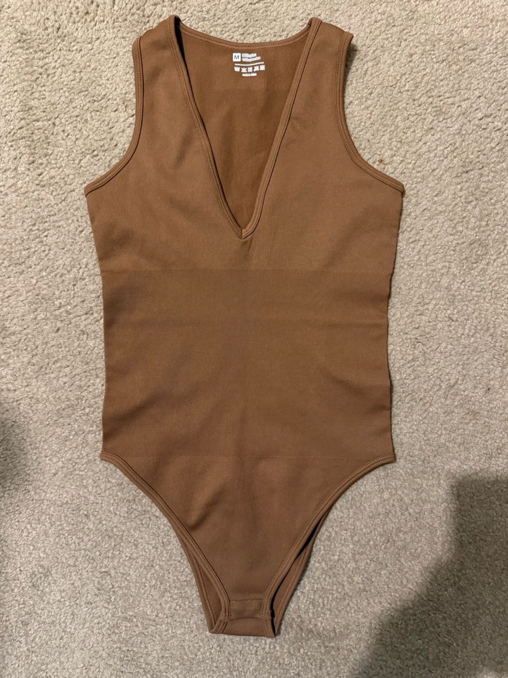 Sleeveless Ribbed Bodysuit - Brown